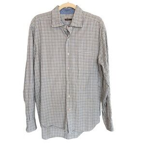 J. McLaughlin Men’s Cotton Casual Long Sleeve Shirt Cream Multi Grid Plaid Large